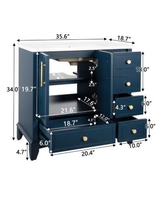 36" Bathroom Vanity with Ceramic Sink, Solid Wood MDF Cabinet, 4 Drawers Ample Storage for Modern Vintage Bathrooms