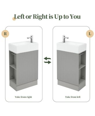 Bathroom Vanity with Sink, MDF Storage Cabinet, Two-Tier Shelf & Left or Right Orientation for Small Bathrooms