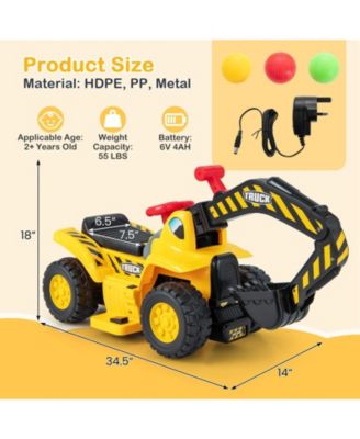 6V Kids Ride On Excavator Fun Digger with Folding Basketball Hoop