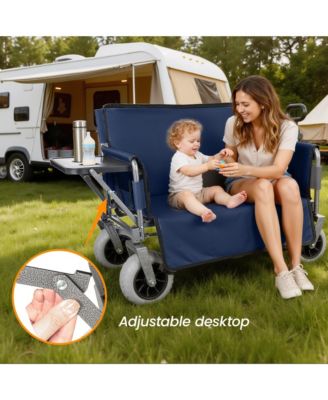 Collapsible Wagon - Heavy-Duty Seat Wagon with Canopy and Rear-Mounted Folding Tabletop, 500lbs Heavy-Duty for Camping, Garden