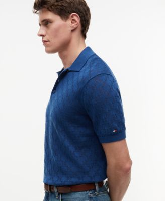 Men's Short-Sleeve Pointelle Knit Pattern Polo Shirt