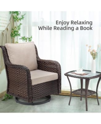 Swivel Wicker Glider Patio Chairs, 3 Piece Outdoor Wicker Rattan Swivel Rocking Chair Set, 360-Degree Rocking Chair, Armored Glass Side Table