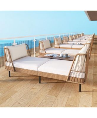 Patio Rattan Daybed Loveseat with Comfortable Seat and Back Cushions