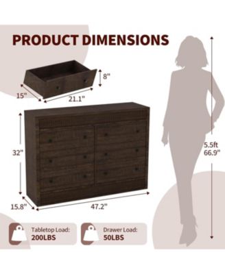 6 Drawer Dresser for Bedroom, Wooden Fluted Chest of Drawers, Modern Oak Storage Organizer for Living Room, Hallway, Entryway