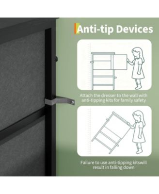 8 Drawer Fabric Dresser TV Stand with Wooden Top, Metal Frame Storage Chest, Wide Closet Organizer for Bedroom Living Room Hallway