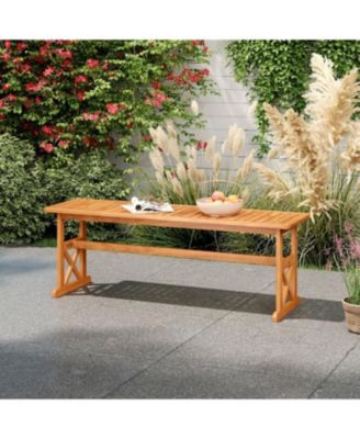 Outdoor 51 Inch Acacia Wood Bench, Slatted Seat, 800 lb Capacity