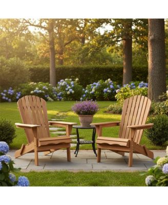 Outdoor Wooden Folding Adirondack Chair Set of 2 with BackRest, Wood Patio Chair for Garden Backyard