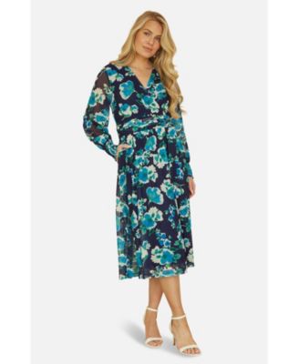 Women's Floral V-Neck Long Sleeves Wrap Dress