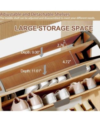 Wave Design Shoe Cabinet with 3 Slip Drawers, 2 Drawers, Raised Edges, Fluted Shoe Cabinet, Slim Hidden Shoe Organizer, Wooden Shoe Storage