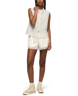 Women's Sleeveless Eyelet Button-Down Shirt