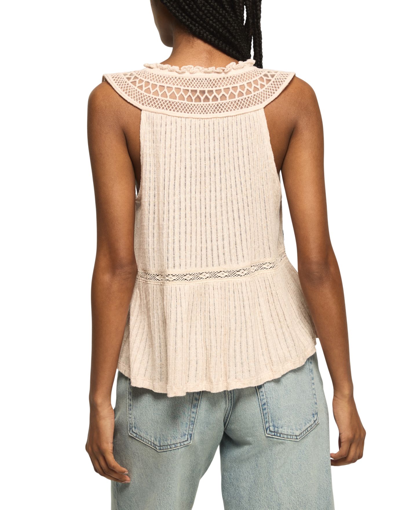 Женский топ Lucky Brand Peplum Lace Trimmed Sleeveless, цвет: Morganite — фото 5