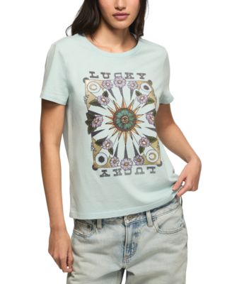 Women's Floral Poster Printed Classic Fit Crew Neck T-Shirt
