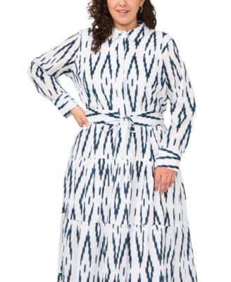 Plus Size Tie-Waist Collared Neck Maxi Dress