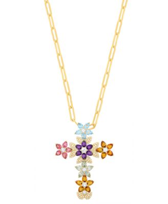 Multi-Gemstone (6-5/8 ct. t.w.) and Diamond (1/3 ct. t.w.) Pendant Necklace in 14k Yellow Gold