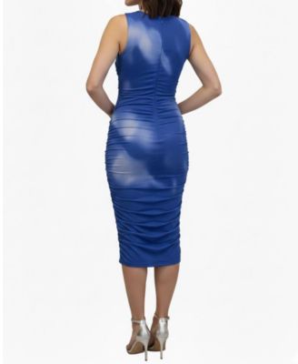 Women's Ruched Sides Sleeveless Bodycon Printed Dress