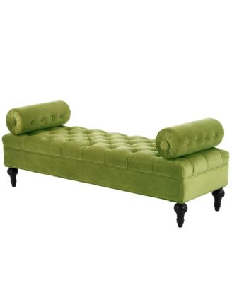 Modern Velvet Ottoman Bench, Comfy Upholstered Footstool with 2 Detachable Pillows, Bedroom End of Bed Bench for Living Room, Entryway