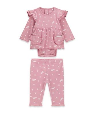Baby Girls' Stretch Rib Long-Sleeve Bodysuit and Pant, 2-Piece Set