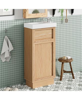 15.75" Bathroom Vanity with Resin Sink, MDF Cabinet, Adjustable Shelf and Push to Open Reversible Door