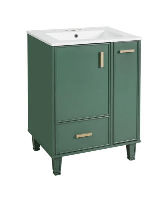 24" Bathroom Vanity with Ceramic Sink, Deep Drawer & Pull-Out Basket
