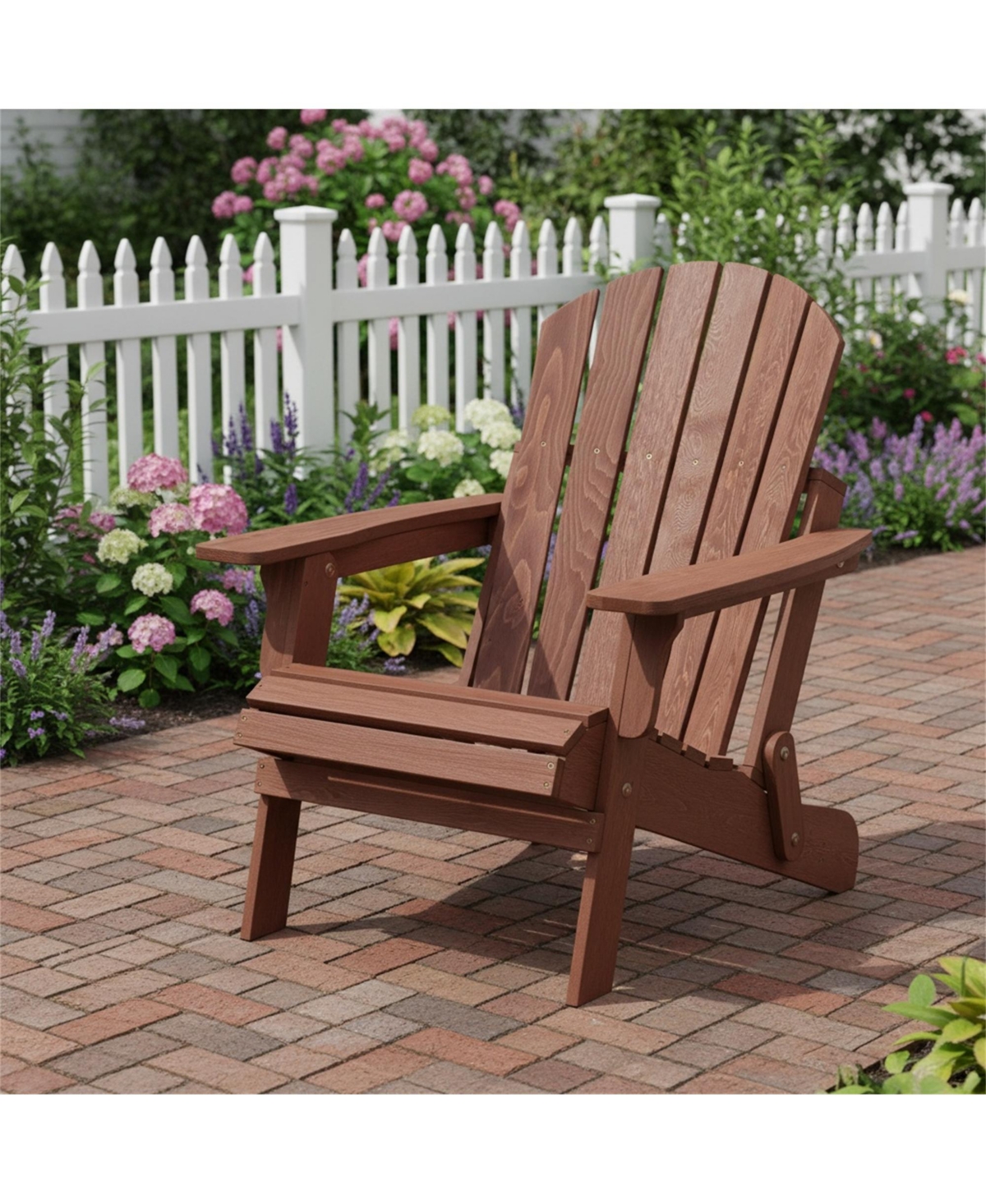 Clihome Outdoor Wooden Folding Adirondack Chair with BackRest & SeatBoard, Wood Patio
