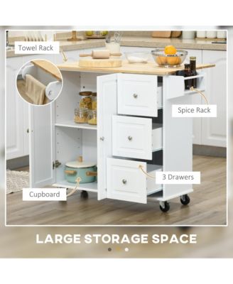 Kitchen Island on Wheels, Kitchen Cart with Drop Leaf