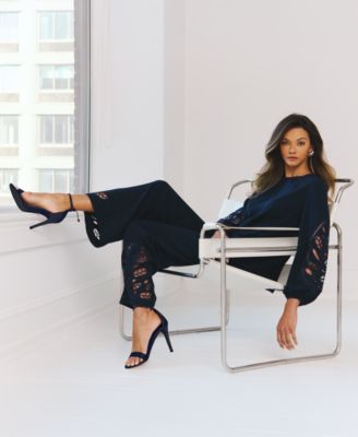 Women's Embroidered-Hem Wide-Leg Pants