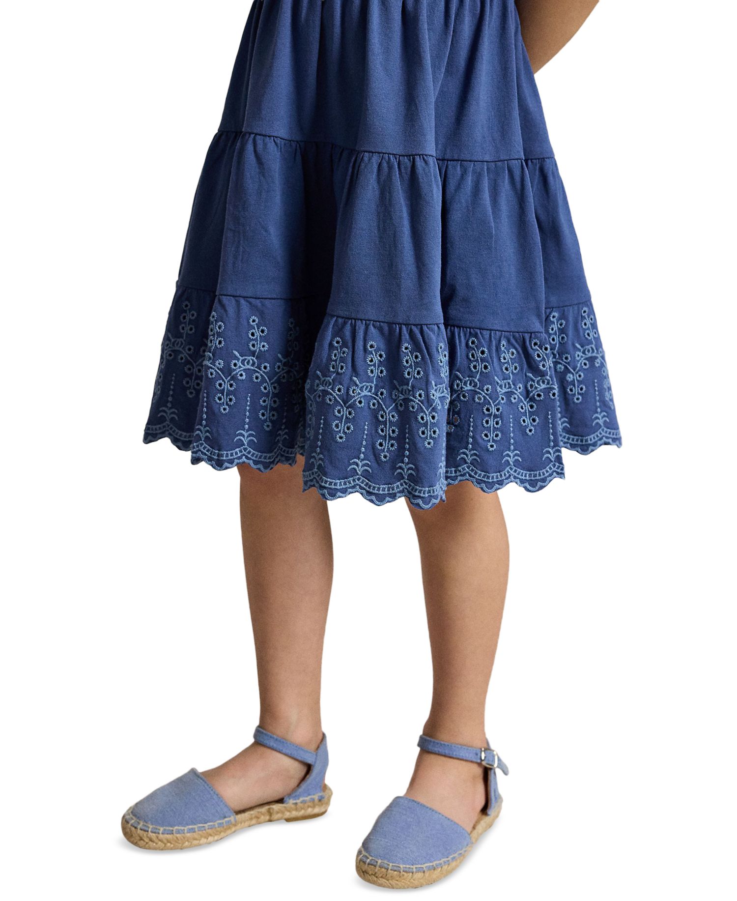 Girls' 2T-6X Smocked Eyelet Cotton Jersey Dress