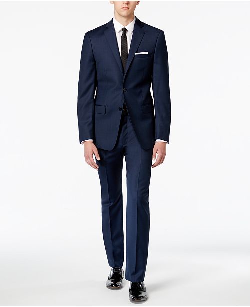 Calvin Klein CLOSEOUT! Men's X-Fit Blue/Charcoal Birdseye Slim Fit Suit ...