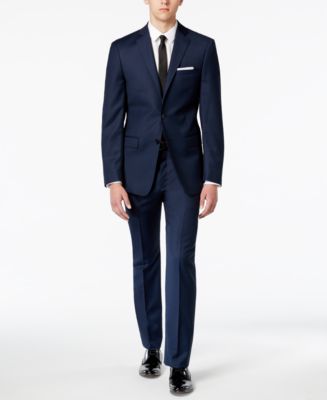 Calvin Klein CLOSEOUT! Men's X-Fit Blue/Charcoal Birdseye Slim Fit Suit -  Macy's