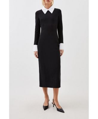 Women's Jersey Cotton Poplin Midi Collar Dress