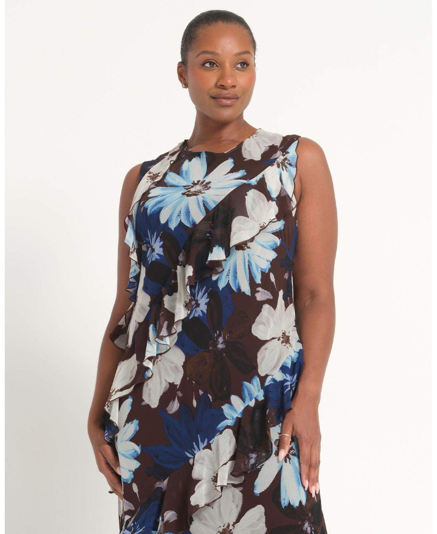 Plus Size Aveline Floral Ruffle Sleeveless Midi Dress