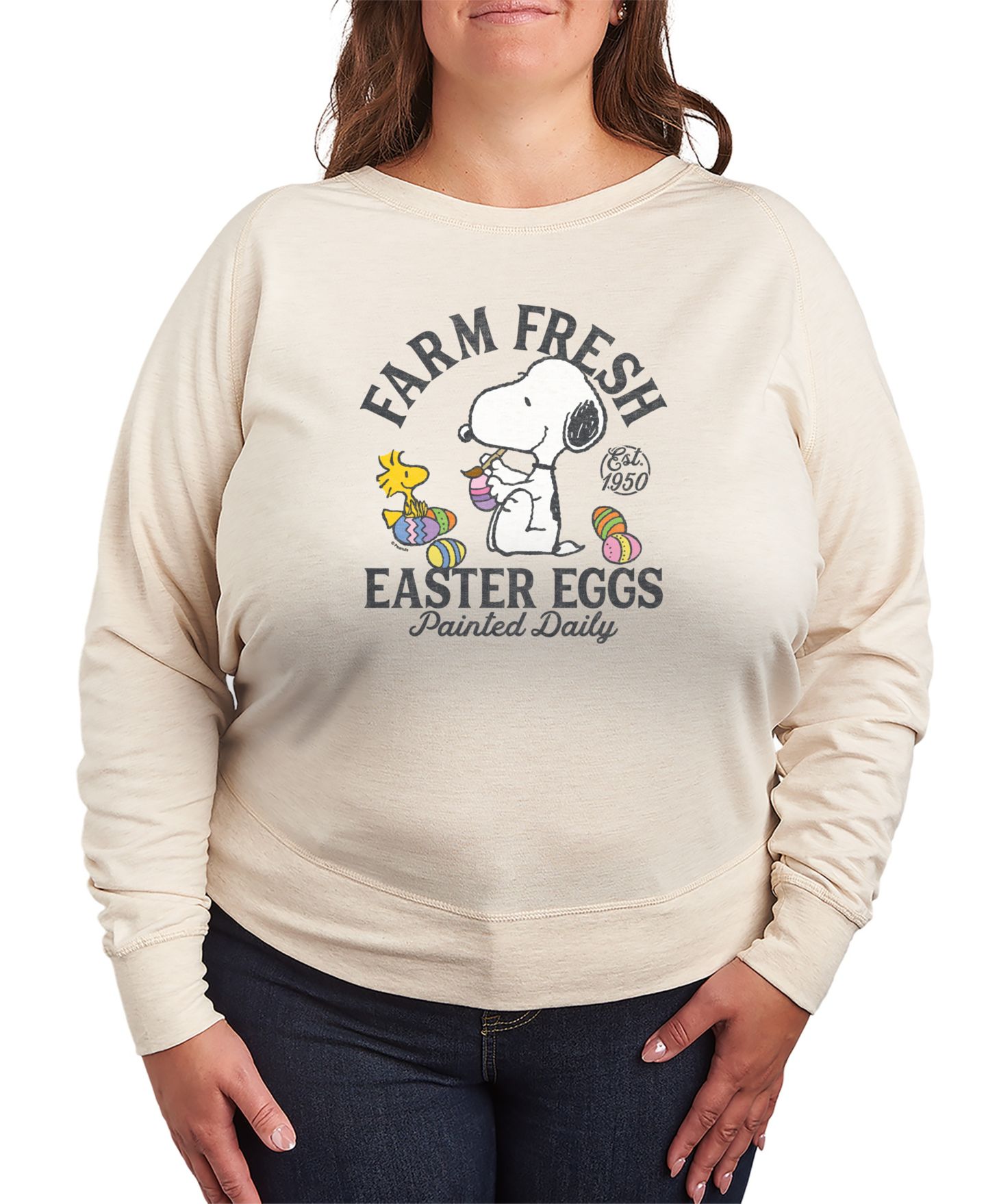 Женская футболка Hybrid Apparel Plus Size Peanuts Farm Fresh Easter Eggs French Terry Long-Sleeve, цвет: Берёзовый — фото 2