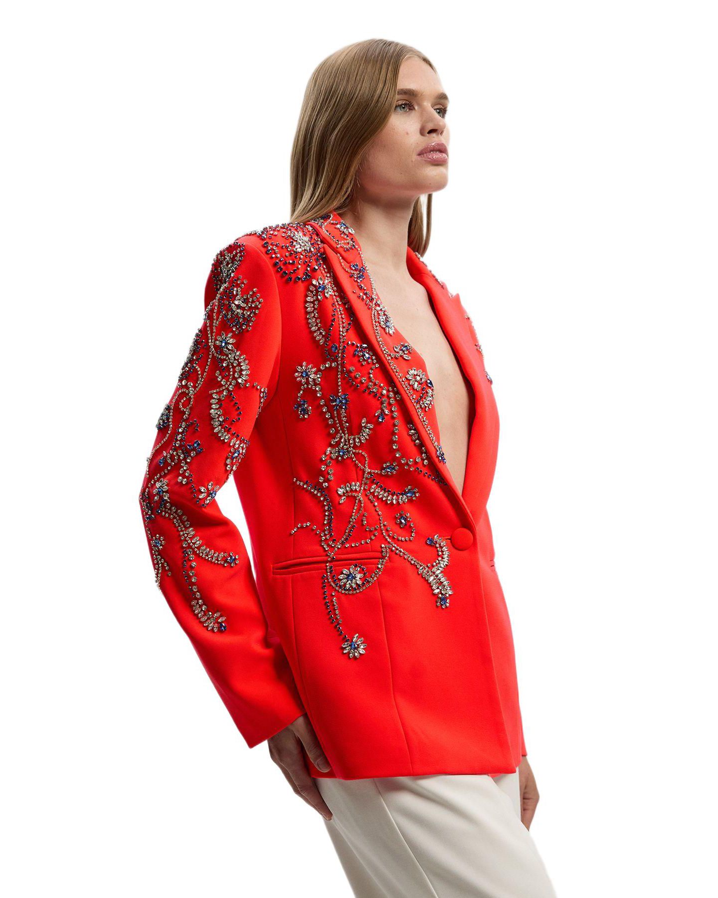 Женский пиджак Karen Millen Embellished Single Breasted Blazer, цвет: Красный — фото 2