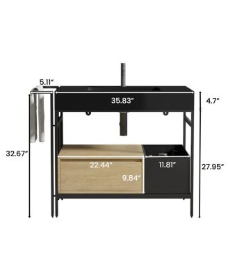 36'' Industrial Bathroom Vanity with Artificial Stone Sink, Modern Freestanding Bathroom Vanity without Faucet