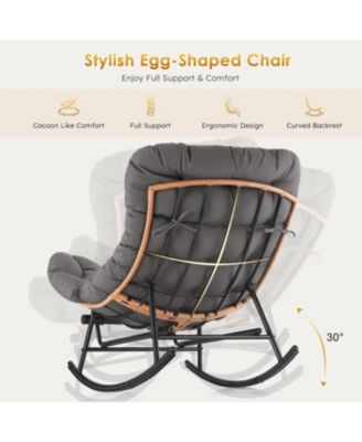 2PCS Papasan Rocking Chair with Foot Rest, Oversized Papasan Chair with Thick Removable Cushion and Metal Frame