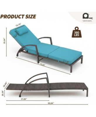 2-Piece Rattan Patio Folding Chaise Lounge, 5-Position Adjustable Backrest with Cushion and Pillow for Poolside, Backyard, Deck