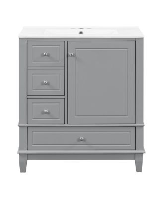 30'' Bathroom Vanity with Ceramic Sink, Solid Wood Frame, Multi-Drawer Storage & Soft Close Door for Modern Bathrooms