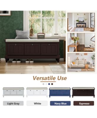 Shoe Bench - Fluted Entryway Storage Bench with Cushion, 3 Drawers and Hidden Compartment for Hallway, Living Room