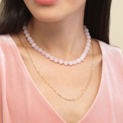 Rose Quartz Knotted Bead Necklace 14K Gold