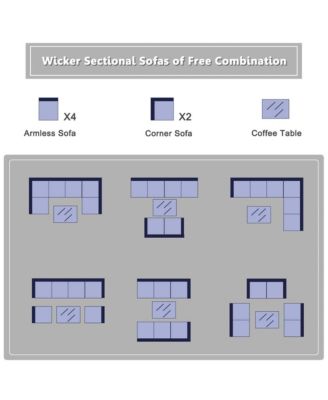 7PCS Patio Wicker Sofa Set Sectional Conversation Furniture Set Garden