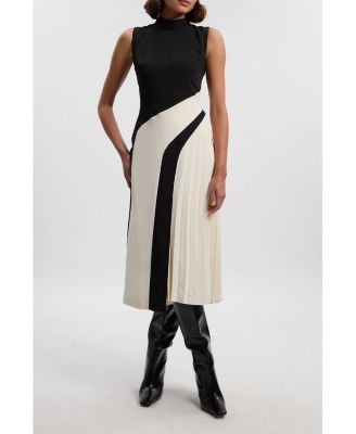 Women's Sculptural High-Neck Pleated Midi Dress