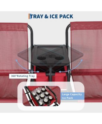 2-Person Porch Swing with Cup Holders, Pivot Storage Table & Cooler Bag, Adjustable Canopy, Steel Frame Outdoor Patio Swing for Backyard