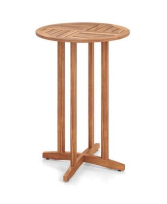 39 Inch Patio Acacia Wood Bar Height Table with Slatted Design