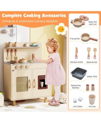 Wooden Pretend Kitchen Playset with Realistic Ice Maker for Interactive Play