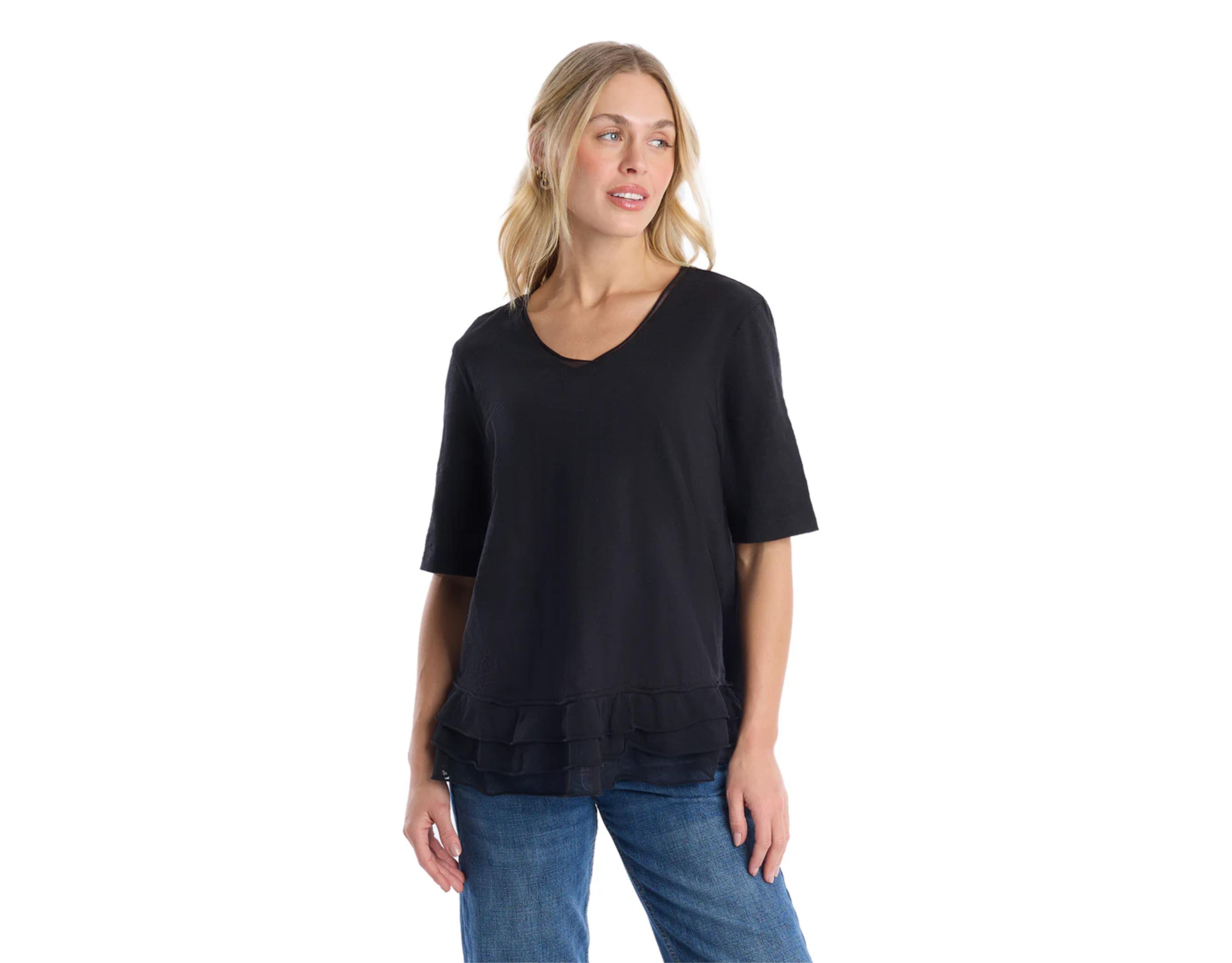 Wilt Women's Clothing V-Neck Mixed Media Tee