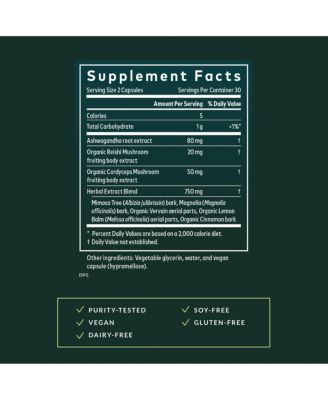 Adrenal Health Nightly Restore - Herbal Supplement with Ashwagandha, Magnolia Bark, Cordyceps - 60 Liquid Phyto-Caps (30 Servings)