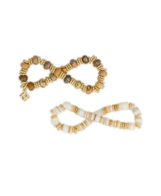 Gold-Tone Plated Wood Butterfly Stretch Bracelet Set