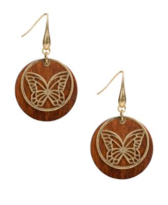 Gold-Tone Plated Butterfly Disc Drop Earrings
