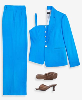 Single-Button Blazer, Spaghetti-Strap Vest & Wide-Leg Pants