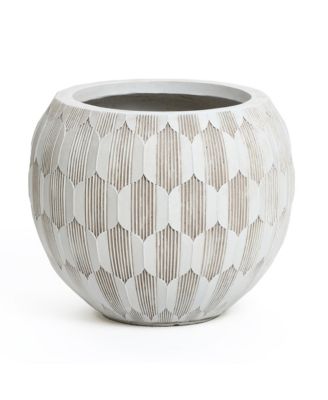 White and Beige Pattern 14.2-Inch Round Planter